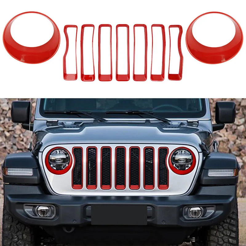 9 шт красный спереди вставки для радиаторной решетки фары крышка отделка