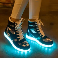 women combat boots led sneakers camouflage high top shoes children usb charging glowing casual shoes luminous sneakers for girls