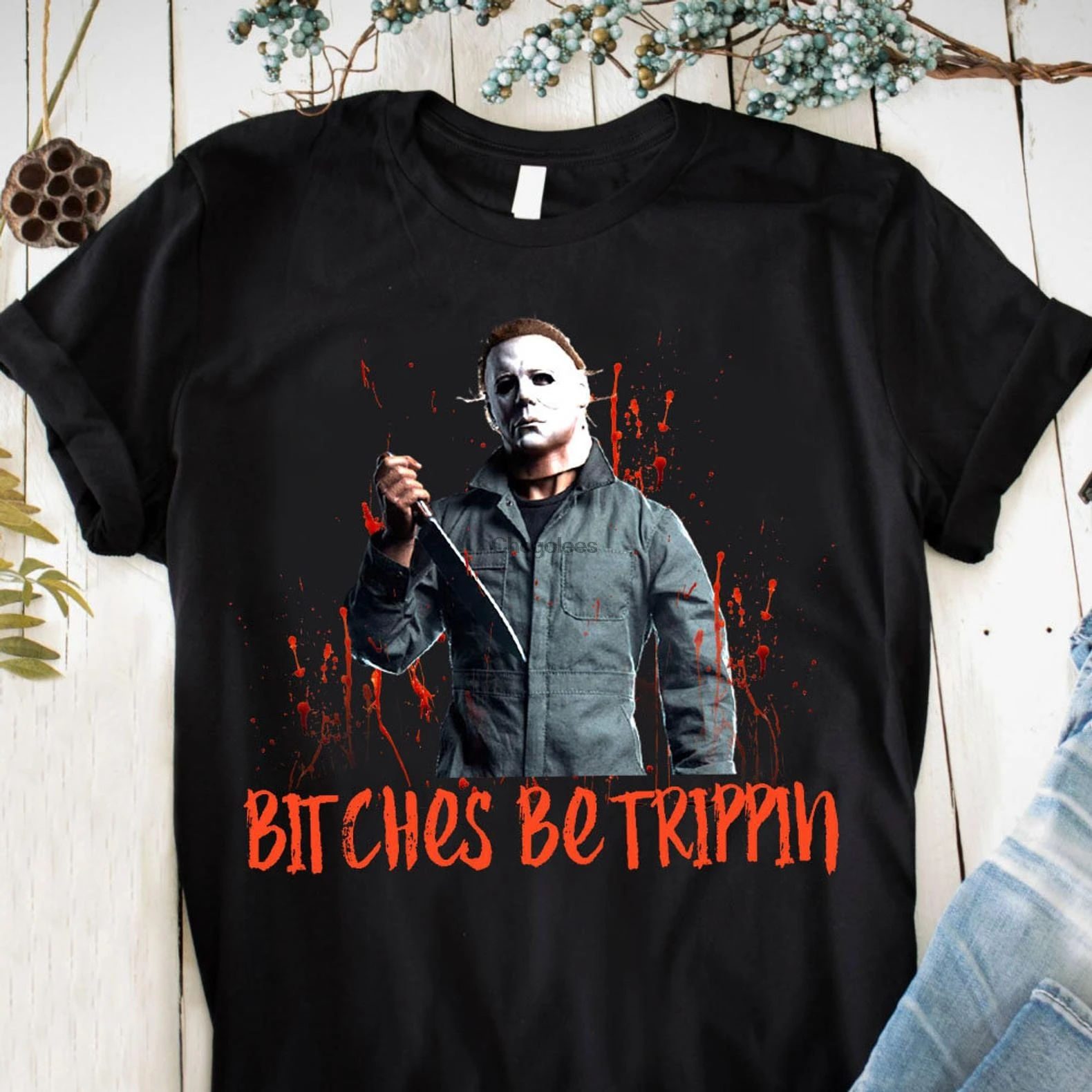 Bitches Be Trippin Майкл Майерс Хэллоуин футболка | Мужская одежда