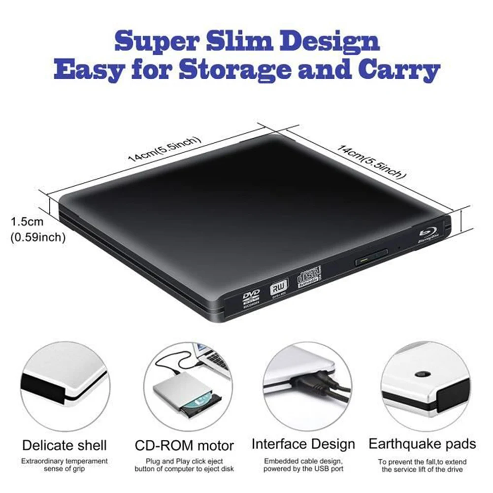 USB 3,0 рекордер dvd-плеер Внешний 3D Blu-Ray DVD привод тонкий портативный домашний Blu-Ray dvd-плеер