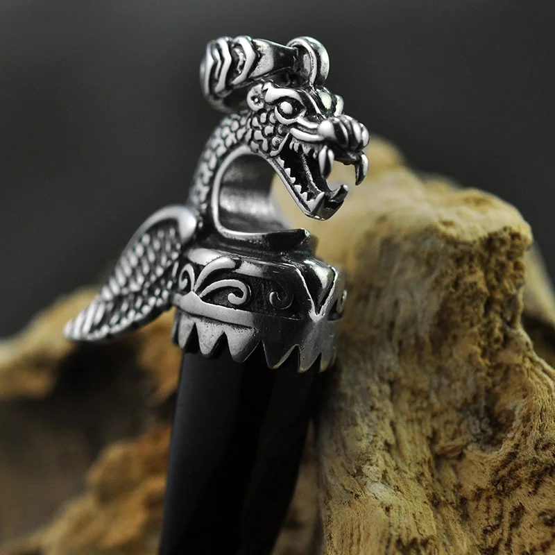 925 пробы серебряная подвеска Птерозавр для мужчин натуральный черный оникс