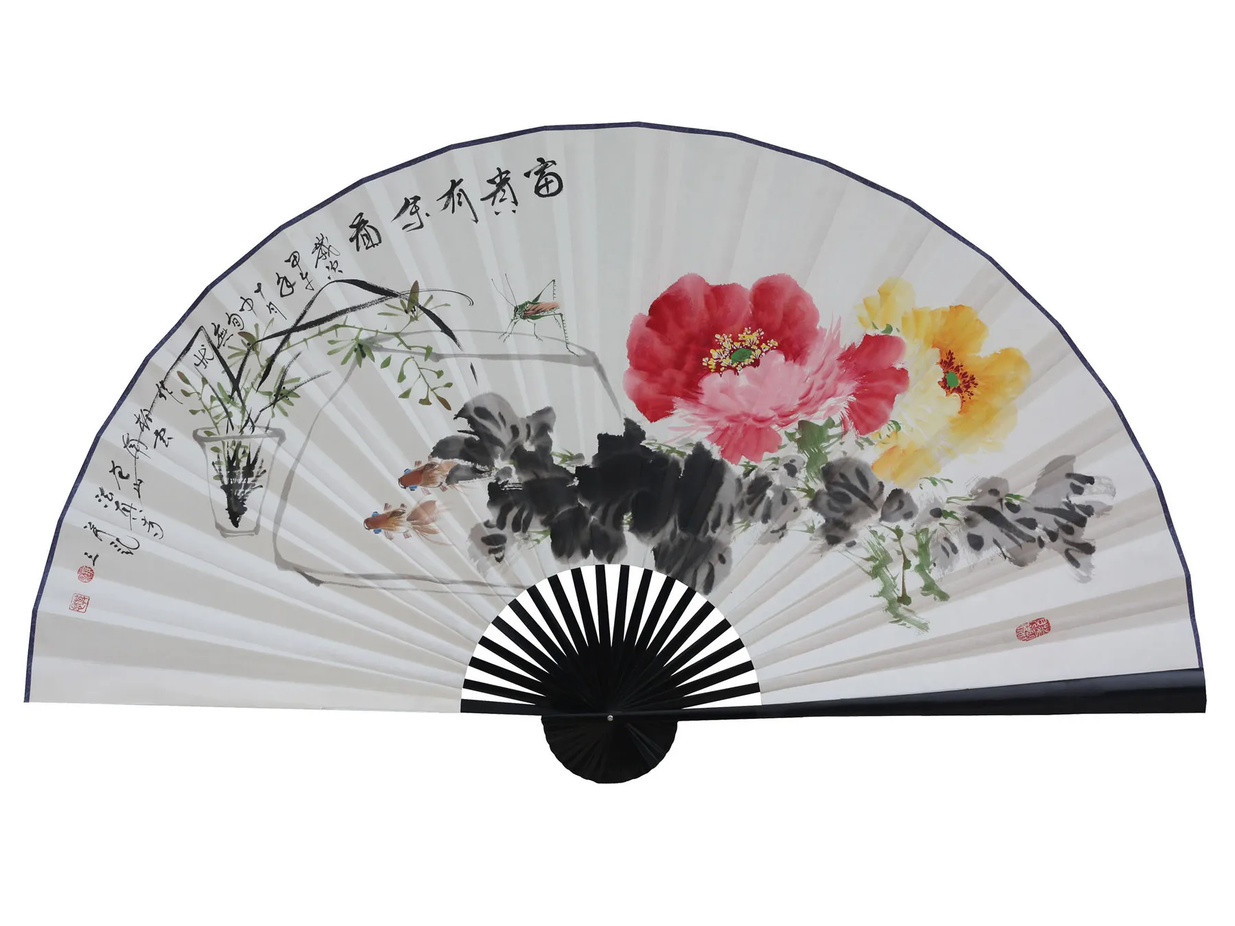 

Large Folding Paper Fan Chinese Style Crafts Banboo Frame Background Decorative Fan Hanging Drawing Peony