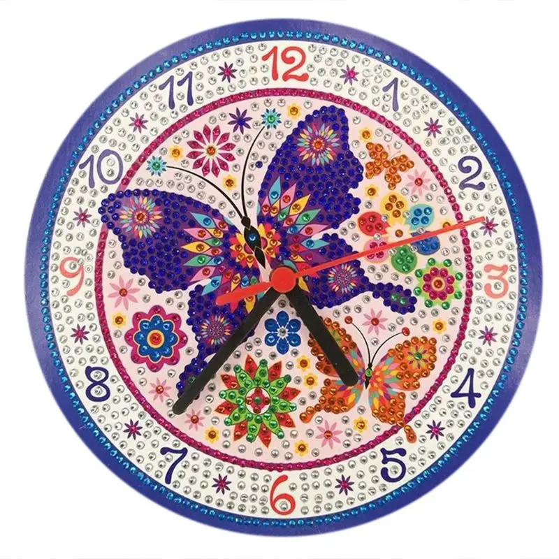 

Purple Butterfly DIY Clock Diamond Painting Kits , Wall Decor with Colorful Diamonds ,Kids Arts and Crafts Kit Includes