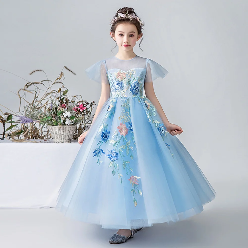 

Princess Flower Girl Dresses 2021 Formal Wedding and Party Gown Kids Birthday Gown Junior Bridesmaid Dress Sky Blue