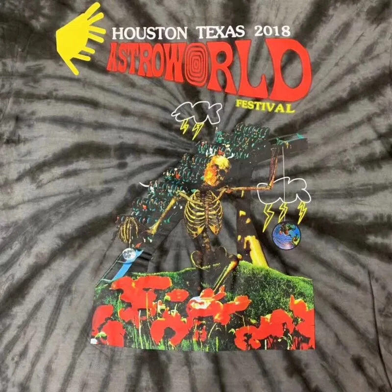 19FW Astroworld Трэвиса Скотта фестиваль тройник галстук краситель Тройник Мужчины