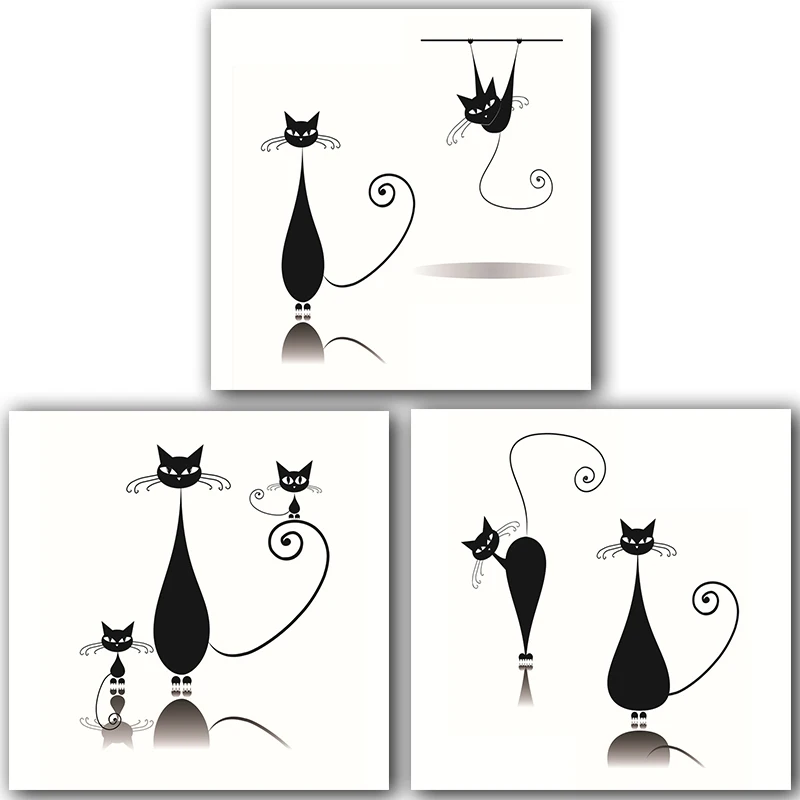 Минималистичная Картина на холсте с изображением милой кошки и головы черного