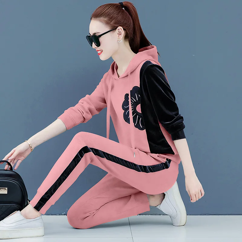 Womens Velour Tracksuit Set Casual Zipper Long Sleeve 2 Pieces Outfits Hoodie Sweatshirt& Sweatpants Size with Pocket M-3XL