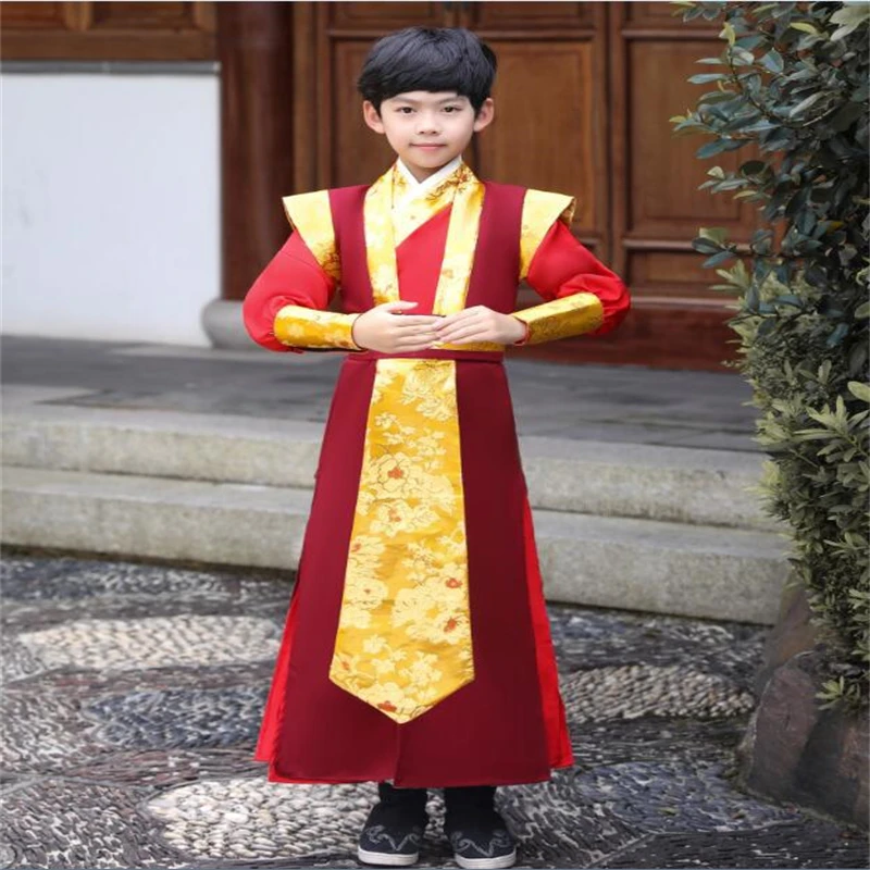 

Костюм ханьфу для косплея в китайском стиле, Осенний красный костюм для мальчиков, детская одежда в старинном стиле
