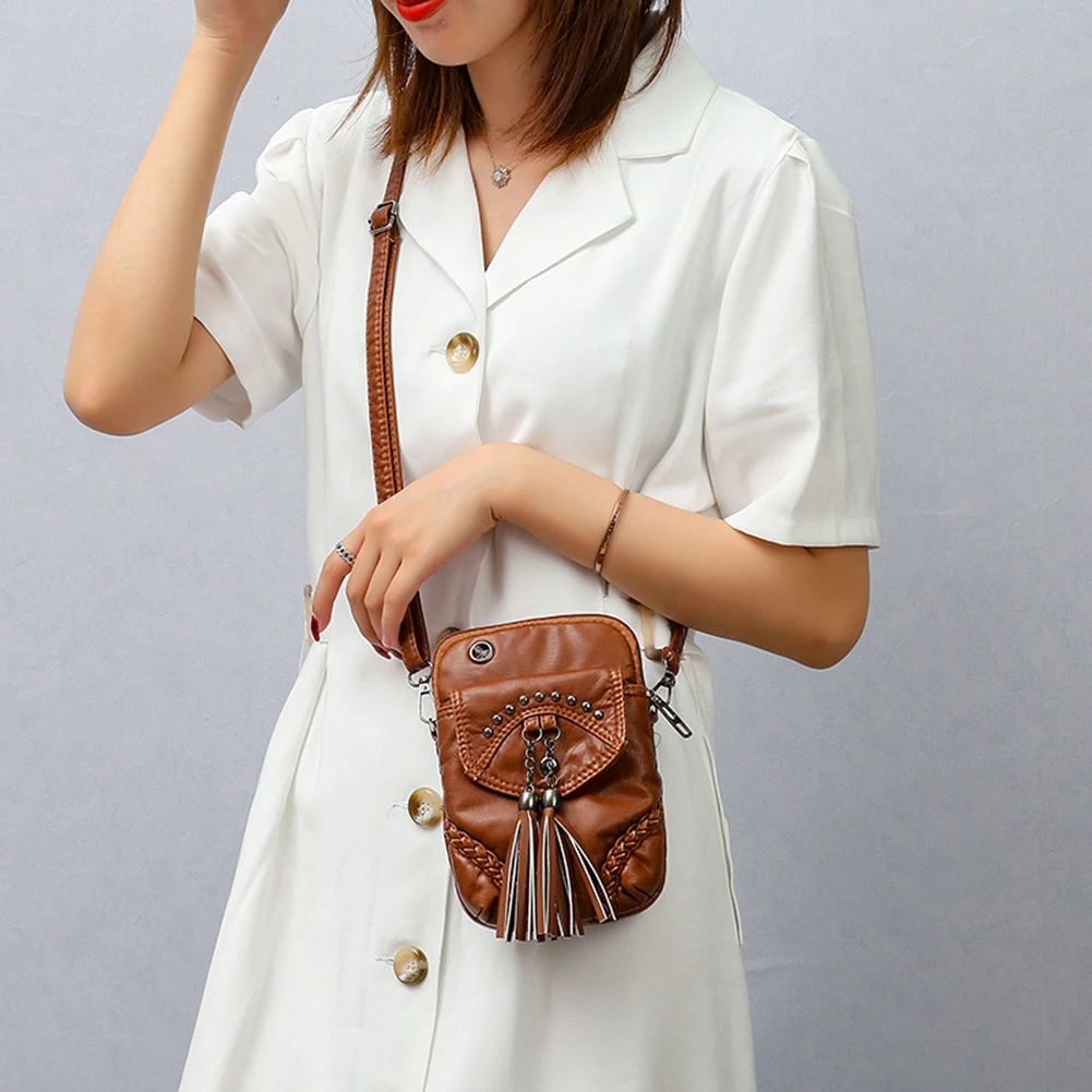 

Винтажная женская сумка через плечо, моющаяся уличная Удобная шикарная модная маленькая сумочка кросс-боди для телефона из искусственной к...