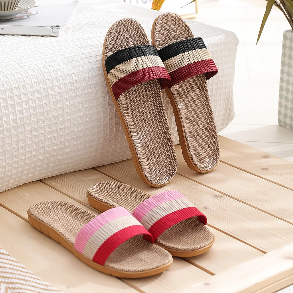 Fashion Girls Women Female Bohemia Indoor Flax Linen Flip Flops Beach Shoes Sandals Slipper Seaside Travel Daily Slippers
