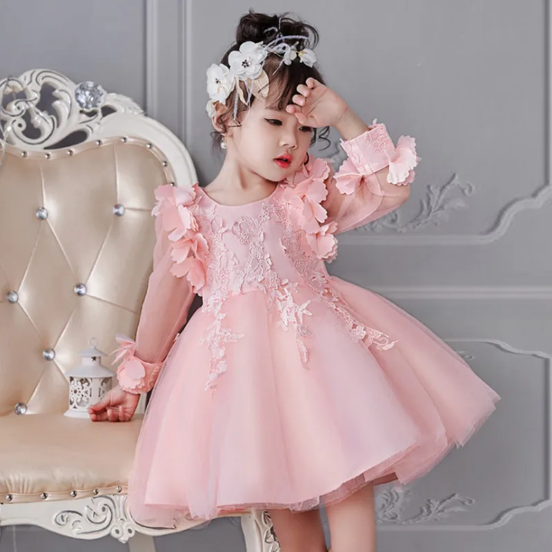 

Summer Baby Girl Party Dress Birthday Wedding Princess Toddler Floral Clothes Children Kids Dresses For Girls Long Sleeve