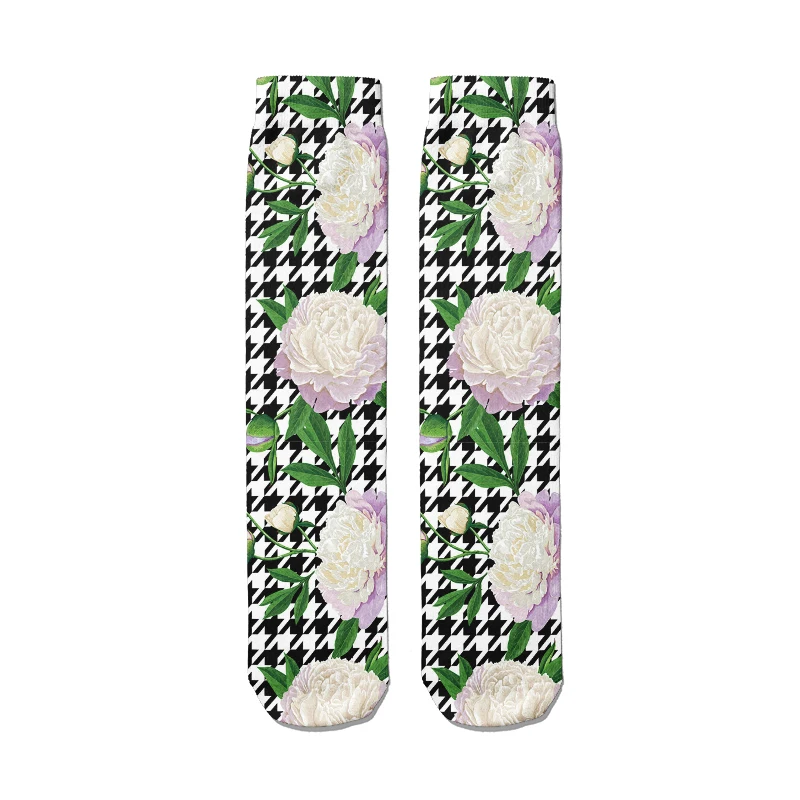 Модные Хлопковые женские носки с 3D принтом Цветные Цветочные Повседневные