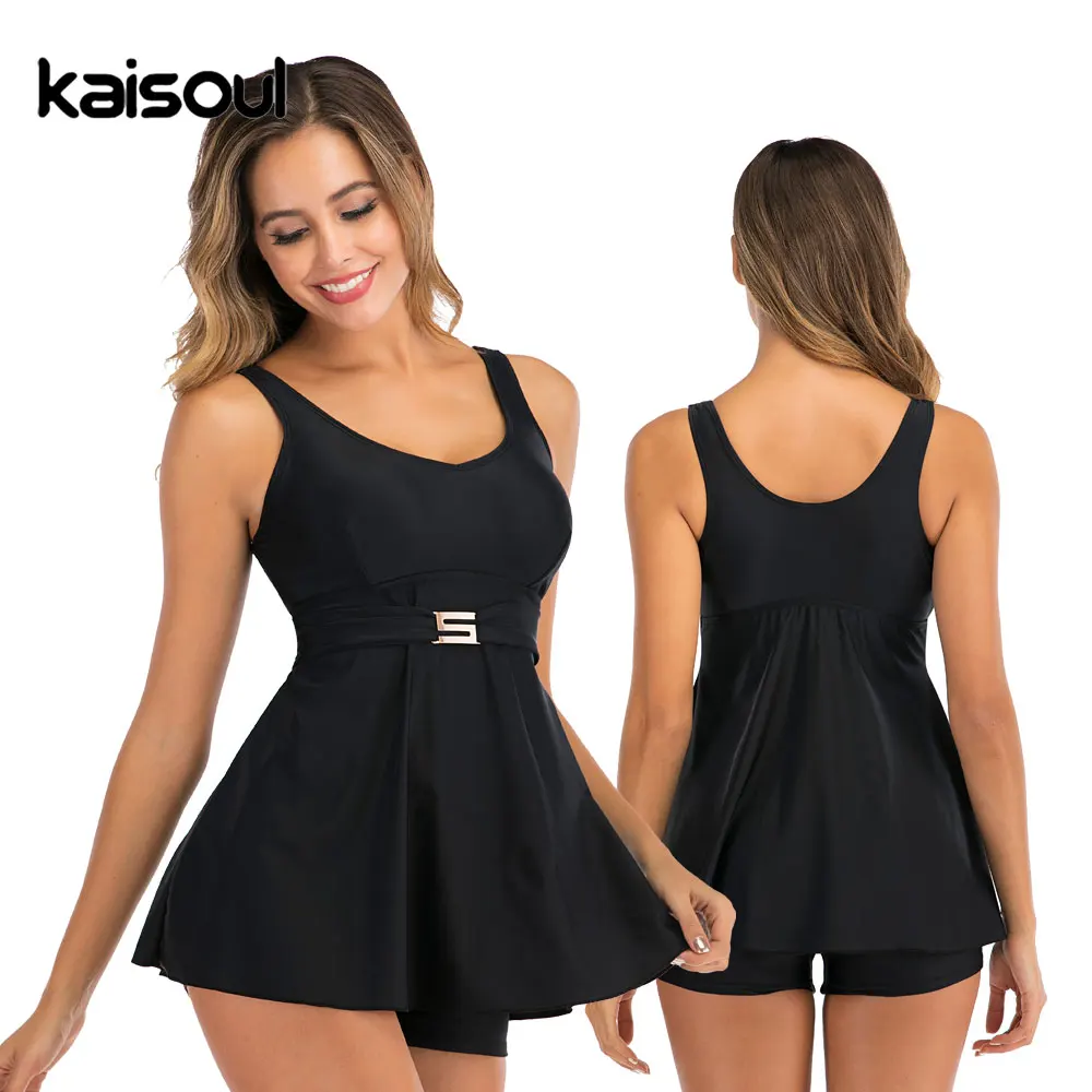 Новинка 2020 женский купальник из двух частей однотонный черный большого размера