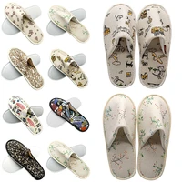 hotel travel spa disposable slippers cute printed linen guest slippers home new room beauty salon slippers womens slippers hot