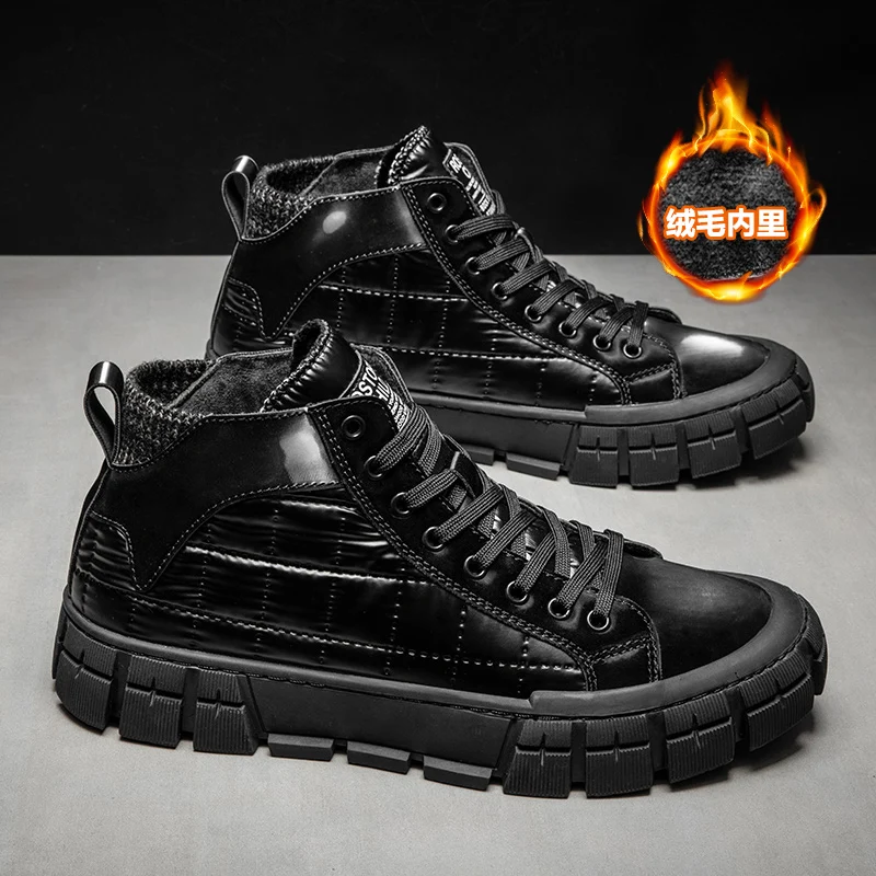 Beli Sepatu Kasual Pemuda Pria Hangat Musim Dingin Sneakers Kasual Pria Atasan Tinggi Sepatu Desainer Pria Bersekat Perak Sepatu Jalan Mode Pria
