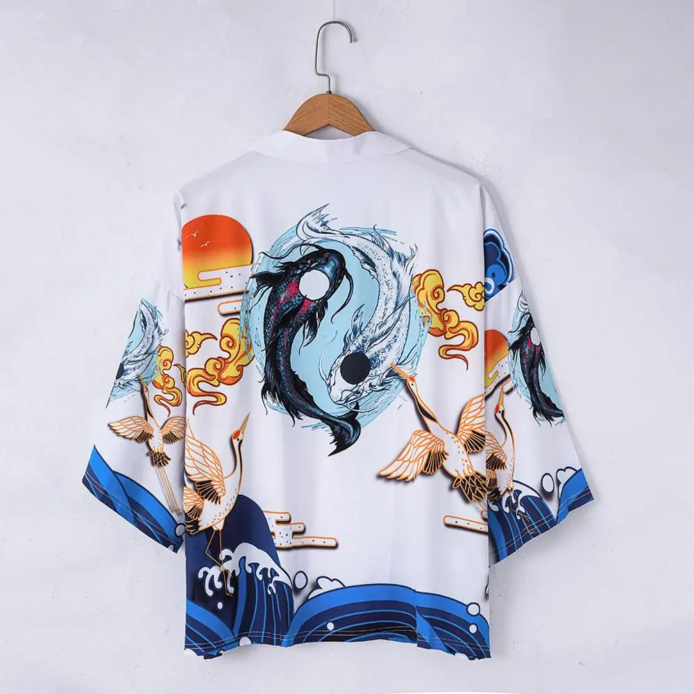 Белое повседневное кимоно в японском стиле уличная одежда для мужчин и женщин