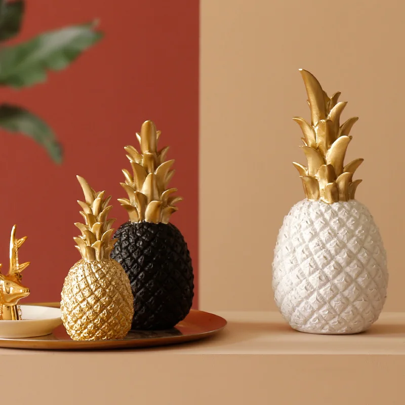 

Golden Pineapple Figurine for House Living Room Resin Sculpture TV Desktop Ornament Decoration Modern Bedroom Furnishings Decor