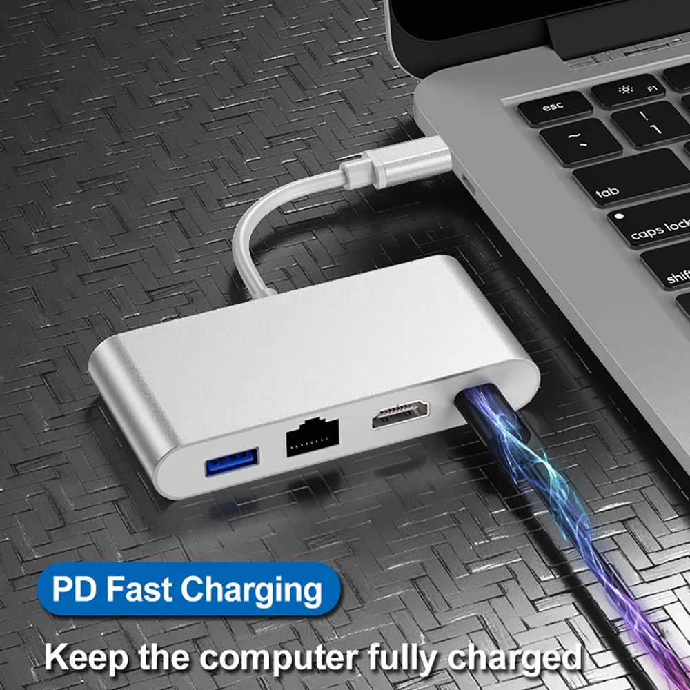 Адаптер-концентратор Thunderbolt3 для ноутбуков и планшетов Тип C-HDMI Gigabit Ethernet Lan RJ45 USB-C