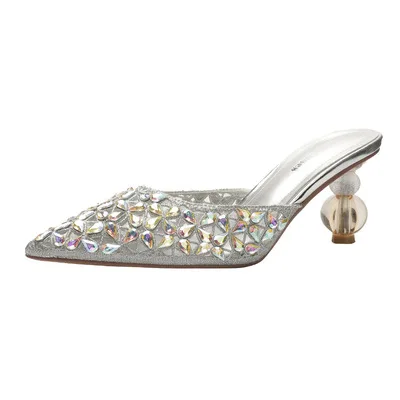 

6111-1 of Korean pointed, version shallow-mouthed high heels, sexy thin diamond sandals, online celebrities, banquet flip-flops