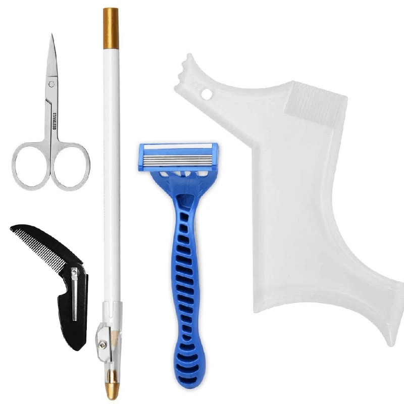 

Beard Shaping Tools, 5-in-1 Beard Shaping Set with Straight Edge Razor, Barber Pencil, Beard Trimming Scissors, Comb Gift