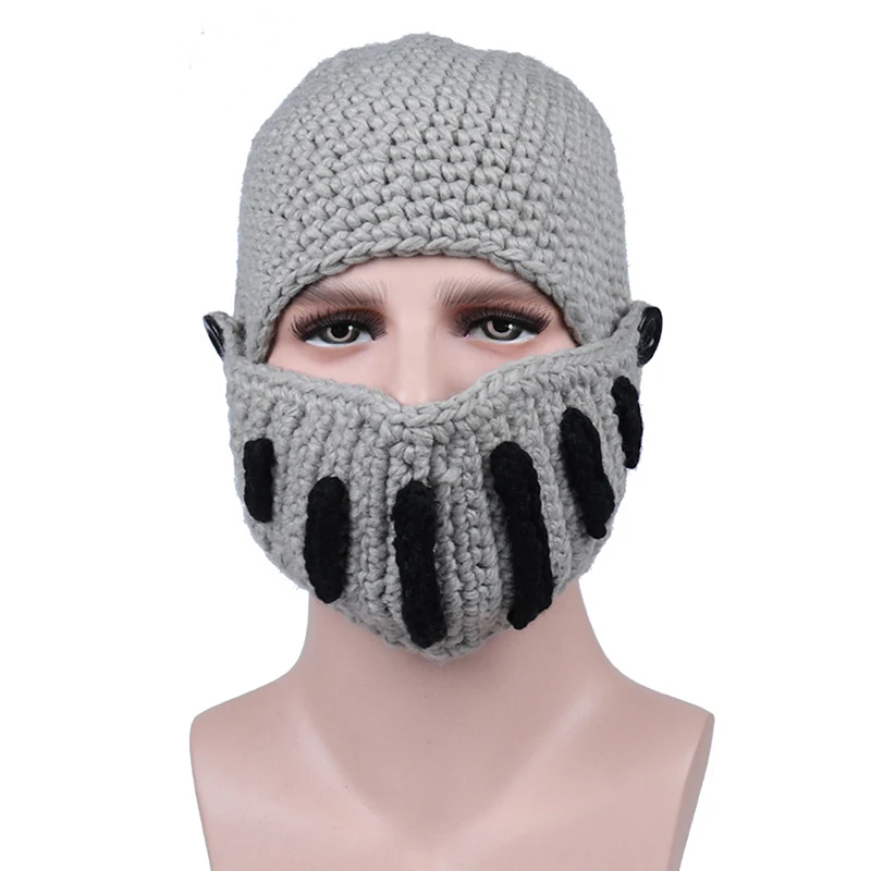 

Winter Beanie Hats For Men Novelty Roman Hat Warm Mask Knight Helmet Knitted Cap Handmade Gladiator Mask Hat Fashion All-match