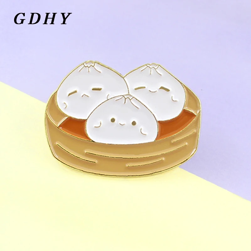 GDHY мультяшная Паровая булочка Baozi лапша брошь, эмалированный штифт китайская еда Броши джинсовая рубашка Воротник значок булавки на лацканы ювелирные изделия подарок