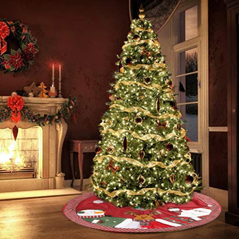 

Christmas Tree Skirt Cute Santa and Snowman Dolls Design Tree Skirt Plush Xmas Tree Skirt Tree Decoration for Christmas C44