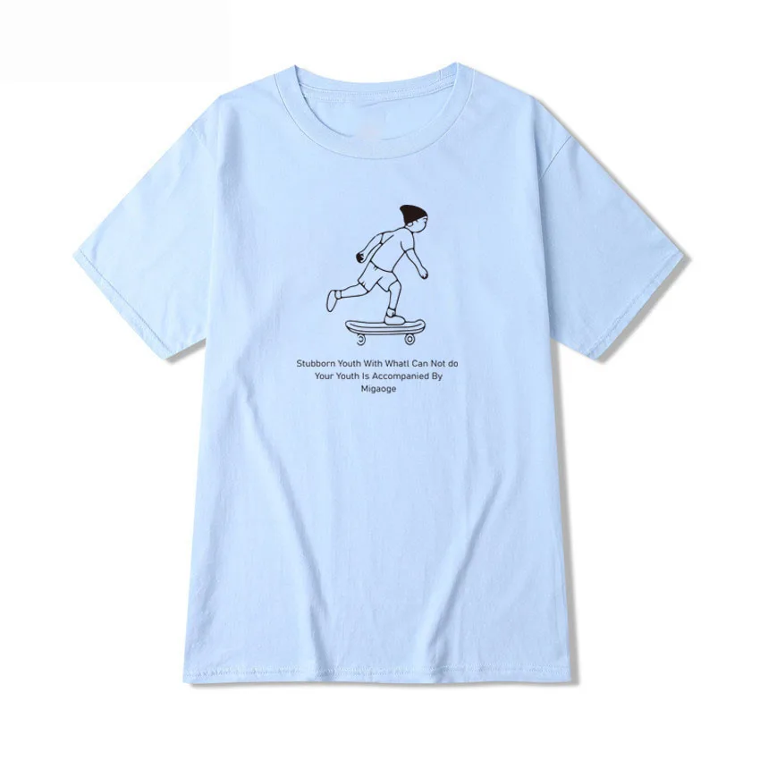 

Skateboard And Letter Graphic Print T-shirt Men's Short-Sleeved Cartoon Top Cotton Summer Tee Shirt O-Neck Harajuku Shirt Male