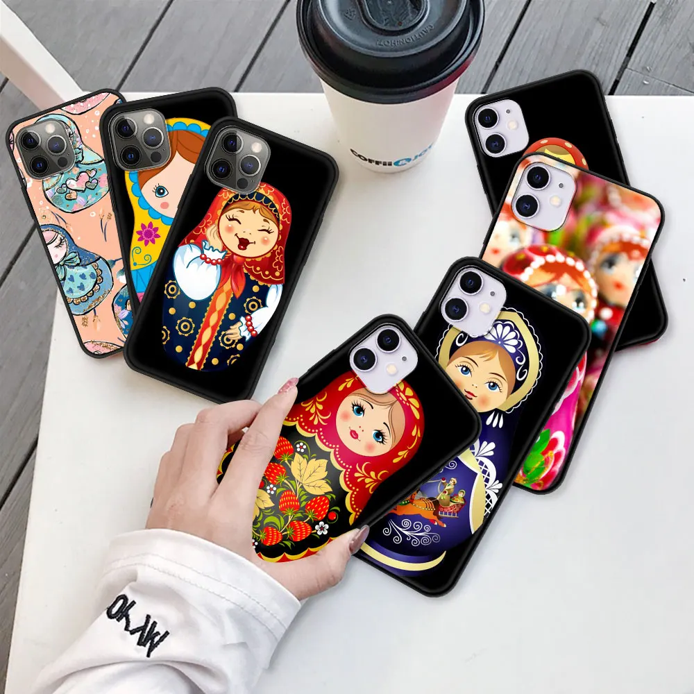 

Russian Matryoshka Dolls Case for Apple iPhone 11 12 Pro Max 8 7 XR X XS 6 6S Plus Black Soft TPU Phone Coque 5S 5 SE 2020 Funda