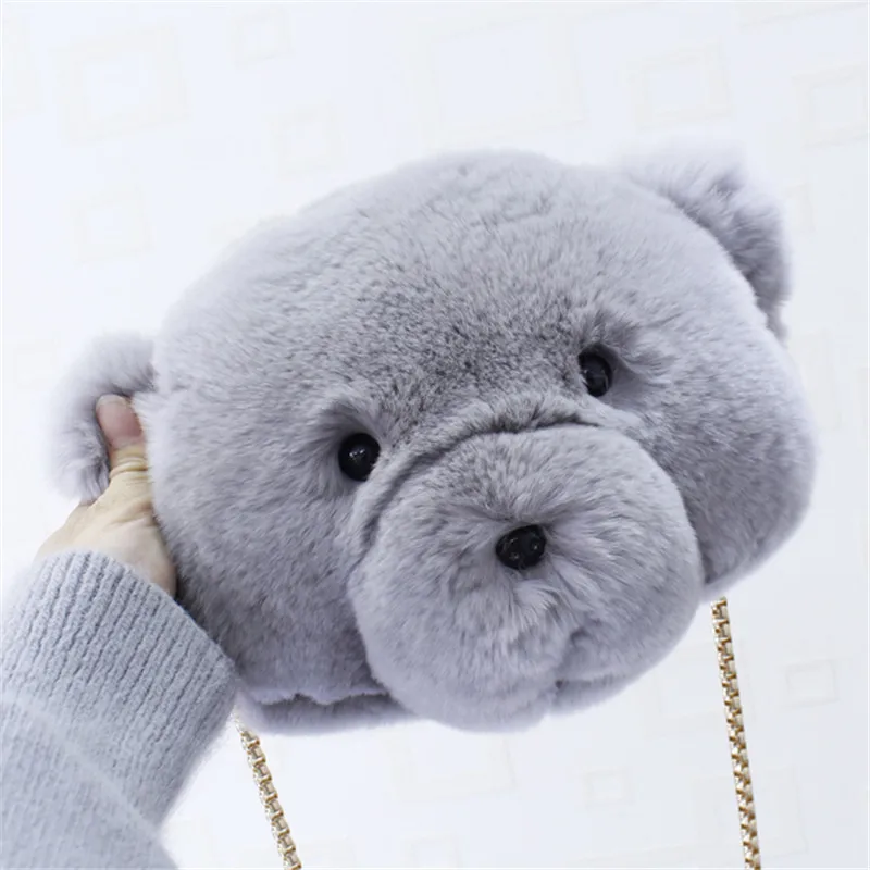 Женская сумка-мессенджер из меха кролика Рекс с изображением мишки | Багаж и