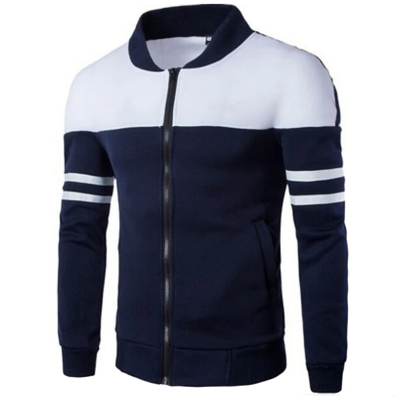 

2020 Men's Spring Coat & Outerwear Striped Patchwork Sportswear For Male Stand Collar Slim Coat Casual Fleece Sweatshirt Jackets