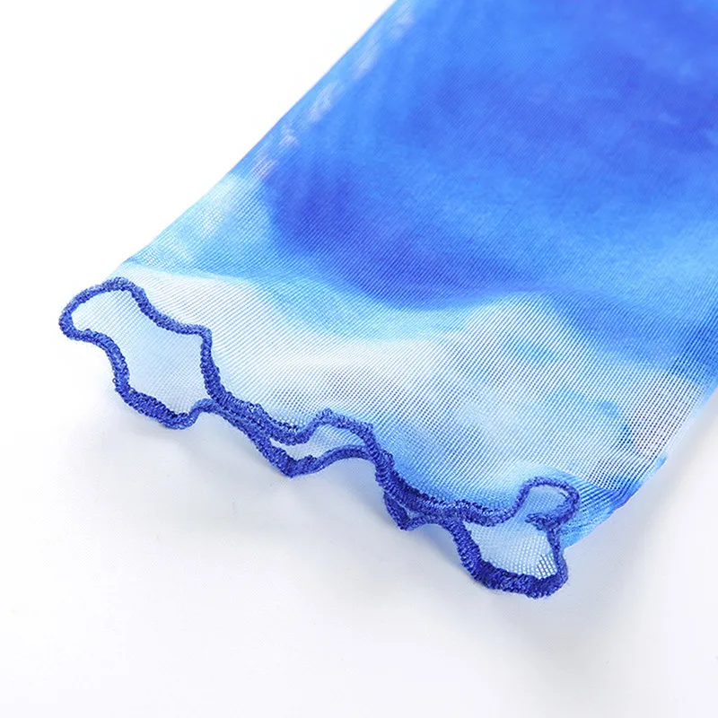 

Best Sell Sky And Clouds Printed Stretch Hip Hop Short Shirt Female Long Sleeve O Neck Crop Streetwear Fashion Female Clothes