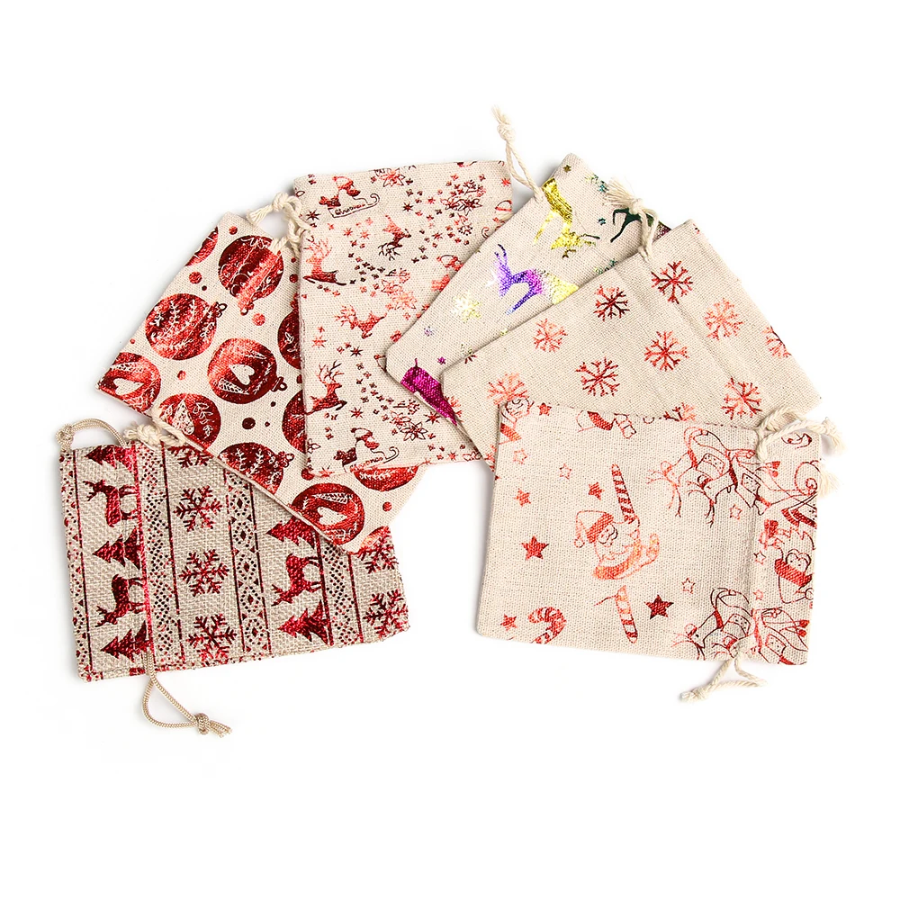 Веселый Рождественский мешочек из натурального джута подарочная упаковка