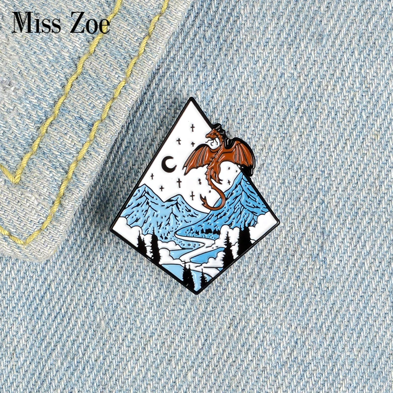 Эмалевая булавка в виде лунного дракона на заказ мешочек для брошек значок