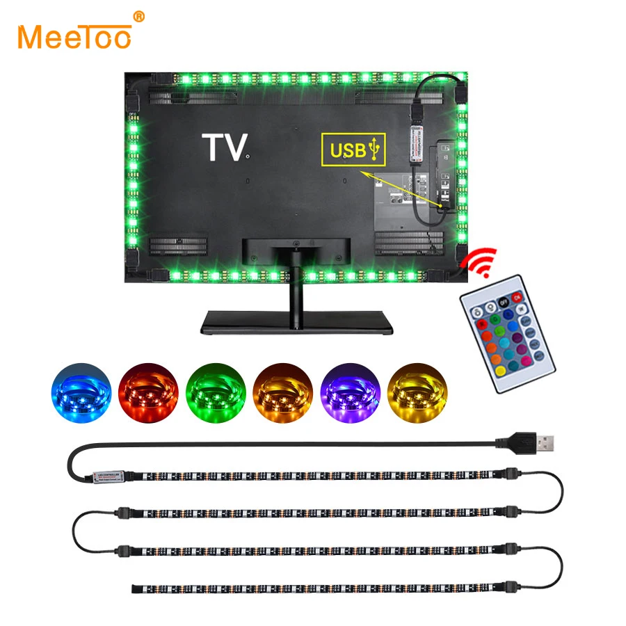 USB Светодиодная лента светильник 5050 RGB светодиодный Гибкая DC 5 в цвет сменный ТВ