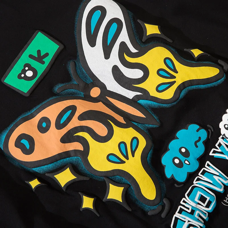 

Summer Men Hip Hop Short Sleeve T-shirts Butterfly Letter Printed Tshirts 2021 Streetwear Harajuku Cotton Casual Tops Tees Black