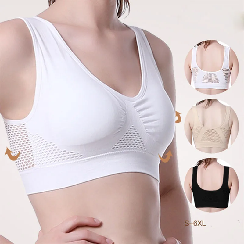 

S-6XL Large Size Women New Design Comfort Aire Bra Hollow Mesh Breathable Yoga Underwear Shockproof Sports Support Fitness Bras