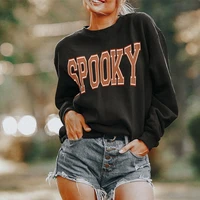 calelinka hallowmas spooky letters printing women sweatshirts crewneck loose thick autumn clothing cotton casual fleece pullover