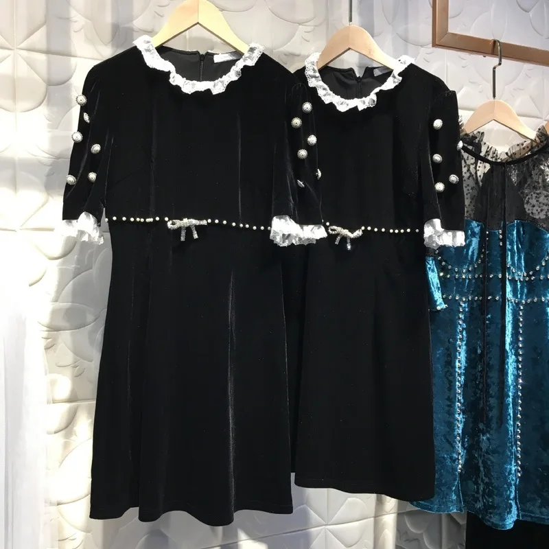 

s star New 8677 same velvet bow sweet pearl dress