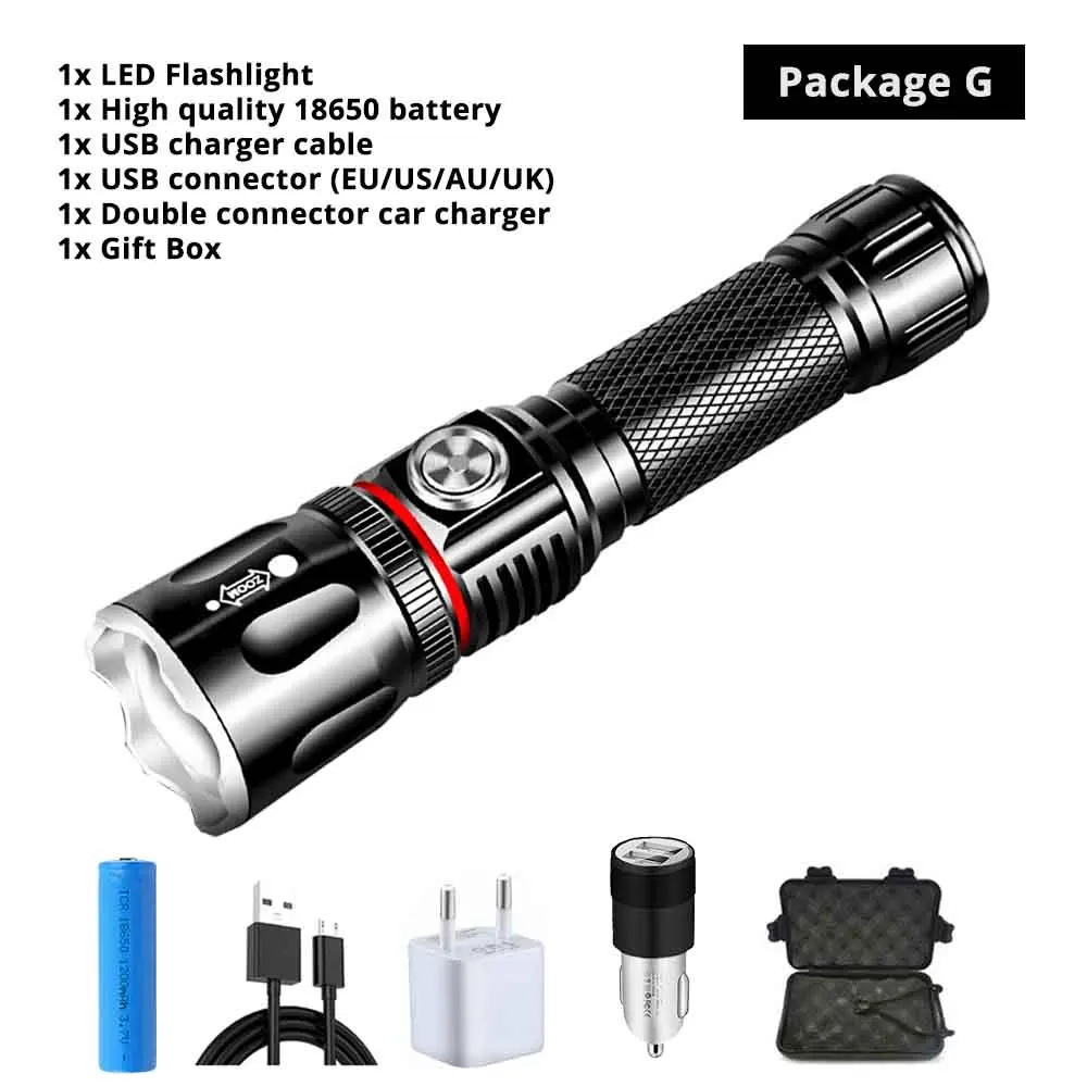 Package G Usb зарядка высококлассный светодиодный фонарик окружающий COB лампа+ с магнитом на хвостовой части дизайн Поддержка зума 4 режима освещения водонепроницаемый фонарик - Испускаемый цвет: Package G