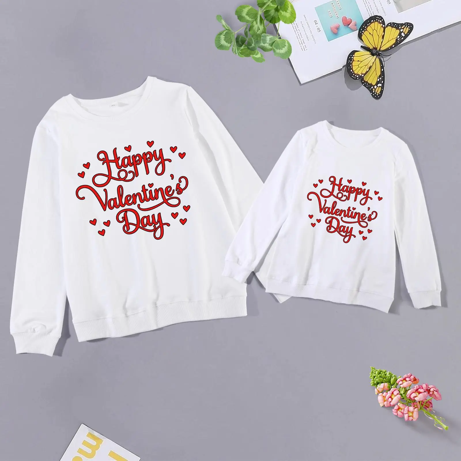 

2022 Happy Valentine's Day Letter Shirt For Mom And Daughter Long Sleeve Family Look Matcing Outfits Clothes Women Girl Hoodies