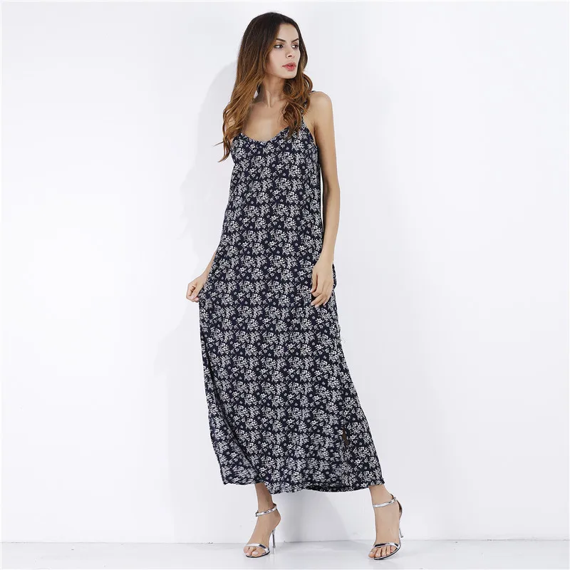 

Summer seaside resort Bohemian floral backless split halter dress woman