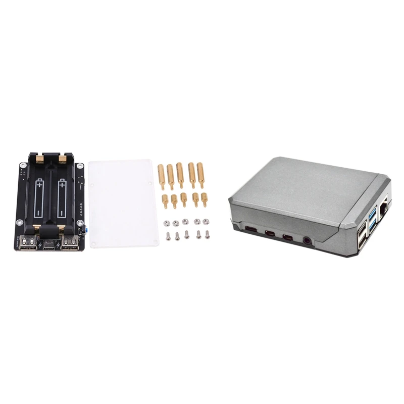

18650 UPS with RTC & Coulometer Pro Extended Two USB Port Power Supply Device & for Raspberry Pi 4B Aluminum Alloy Case
