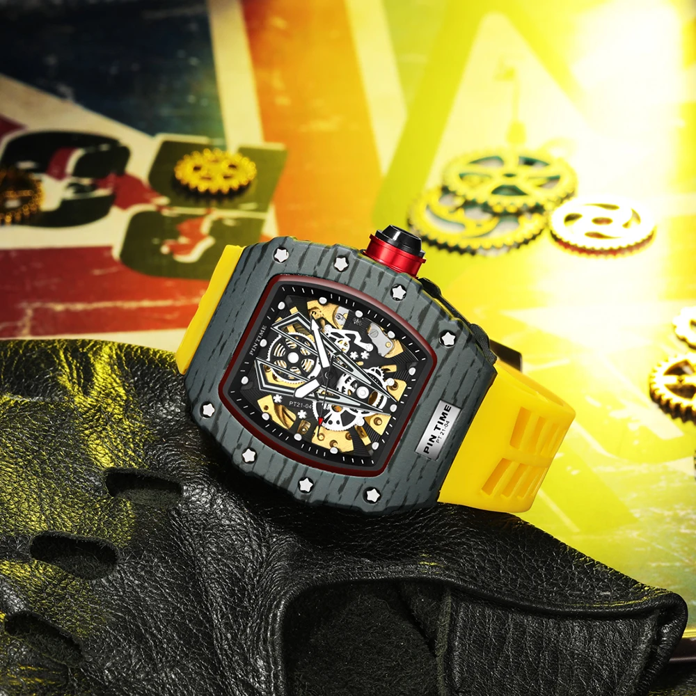 Автоматические механические часы PINTIME мужские наручные часы-скелетоны в стиле