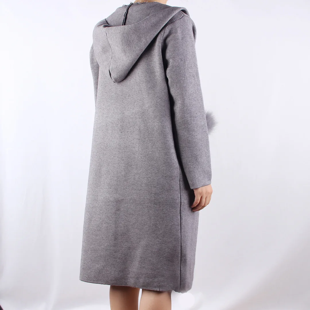 Neploe женский длинный свитер с капюшоном пальто осень зима толстый вязаный кардиган мех пэчворк карман вязание открытый стежок 54444