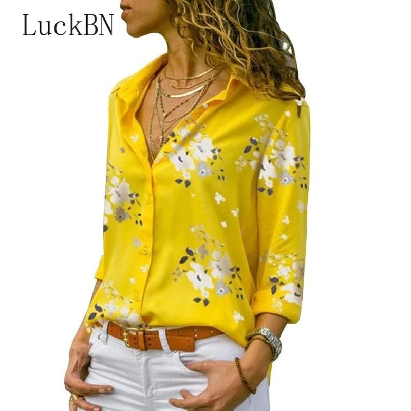 

Long Sleeve Women Blouses Plus Size Turn-down Collar Blouse Shirt Casual Tops Elegant Work Wear Chiffon Shirts 5XL Spring 2021