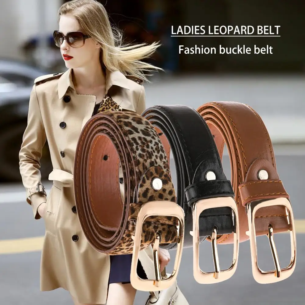 

Women's Skinny Leather Belt Solid Color Waist Or Hips Ornament 2.9cm Wide Leopard Waistband Cummerbund Ladies And Girls 110cm