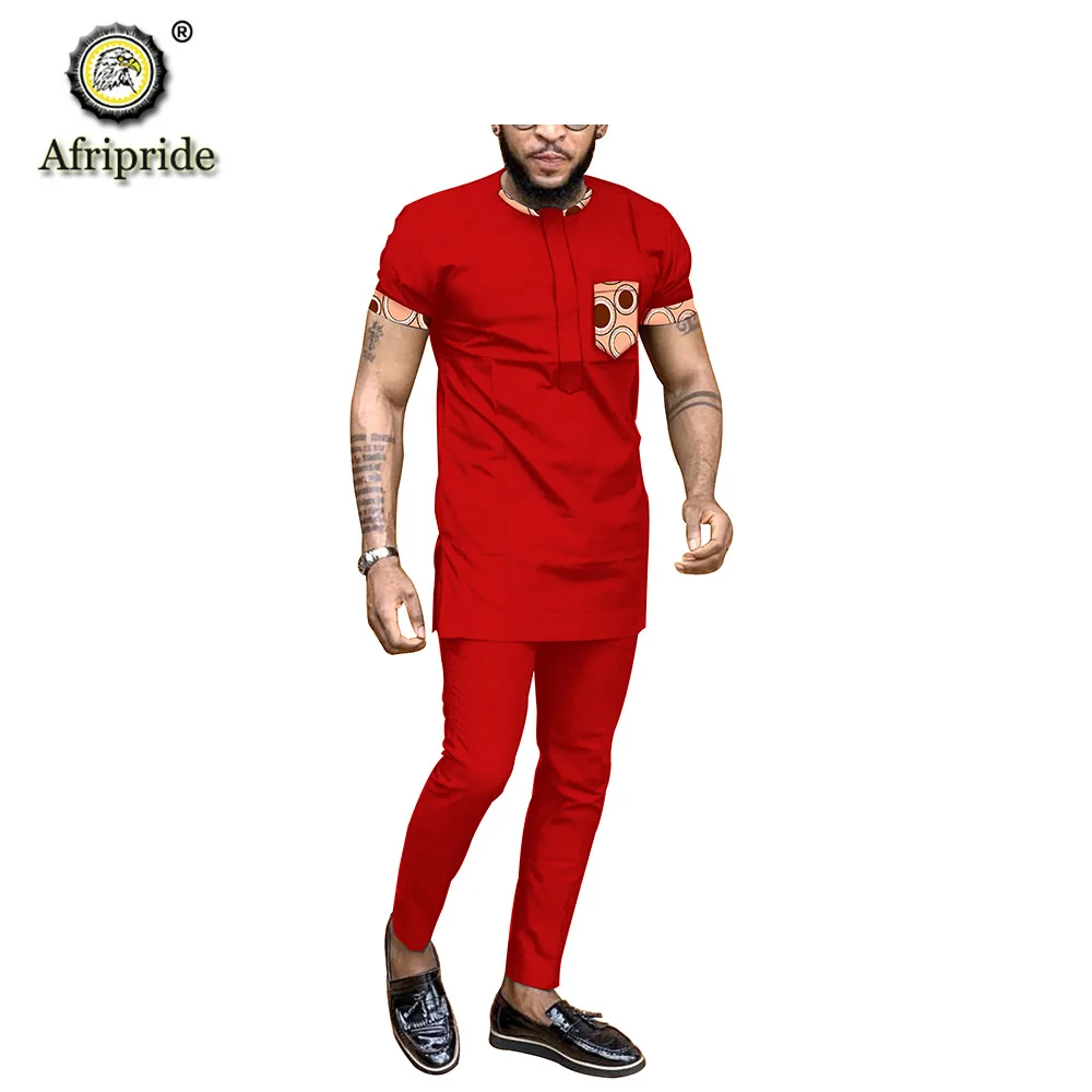 2019 African clothing for men outfit dashiki tops shirts+ pants set print wear clothes outwear ankara blouse AFRIPRIDE S1916007