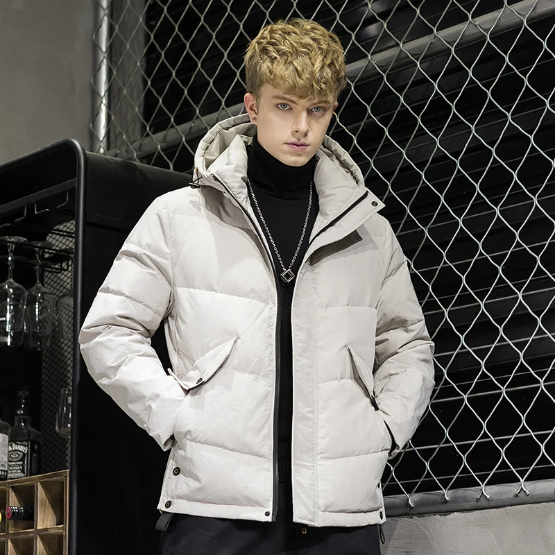Covrlge Trendy Hooded Men's White Duck Down Jacket Stand Collar Embroidered Down Jacket Men Winter Warm Causal Coat US MWY034
