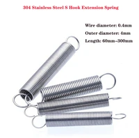 wire dia 0 4mm 304 stainless steel s hook extension spring cylindroid helical pullback tension coil spring length 60 300mm